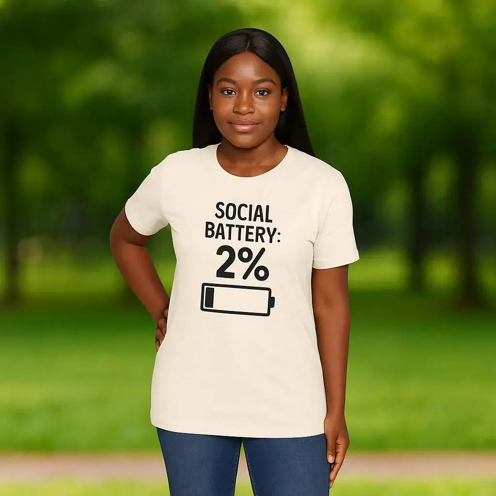 Social Battery Low T-Shirt | Funny Unisex Jersey Tee for Introverts & Casual Wear
