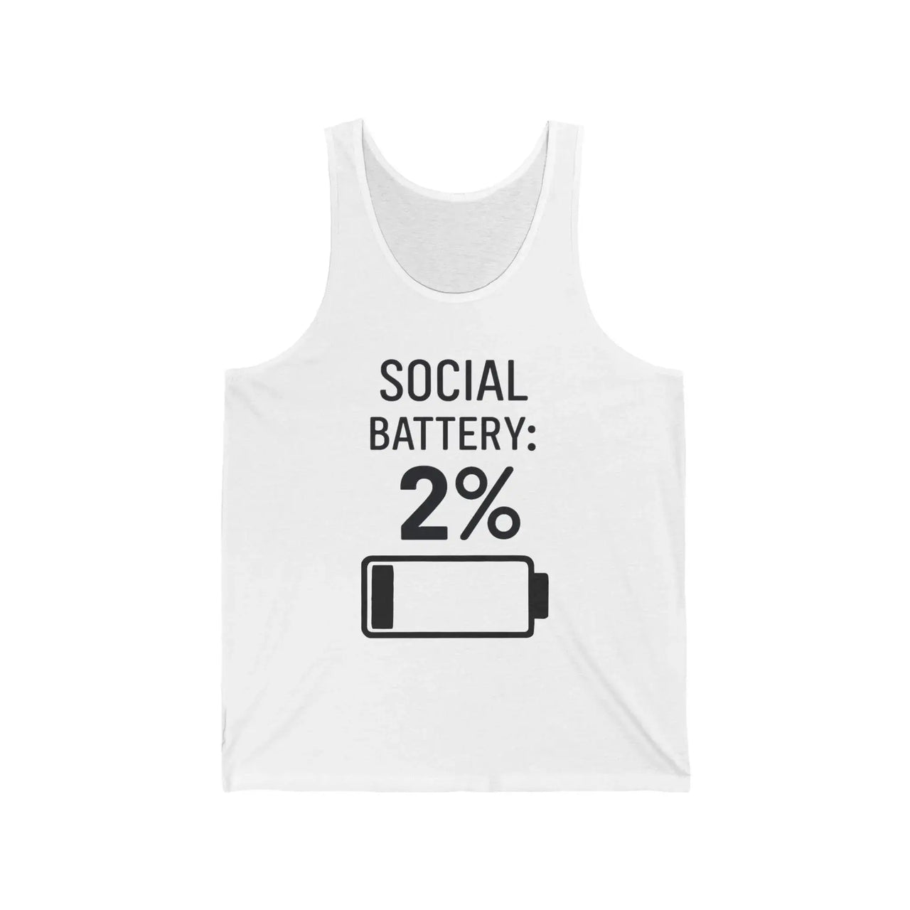 Social Battery 2% Unisex Jersey Tank | Funny Introvert Graphic Top for Casual Summer Wear