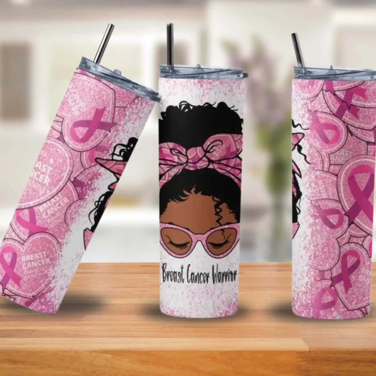 Breast Cancer Warrior Tumbler | 20oz Stainless Steel Cup with Pink Ribbon Design
