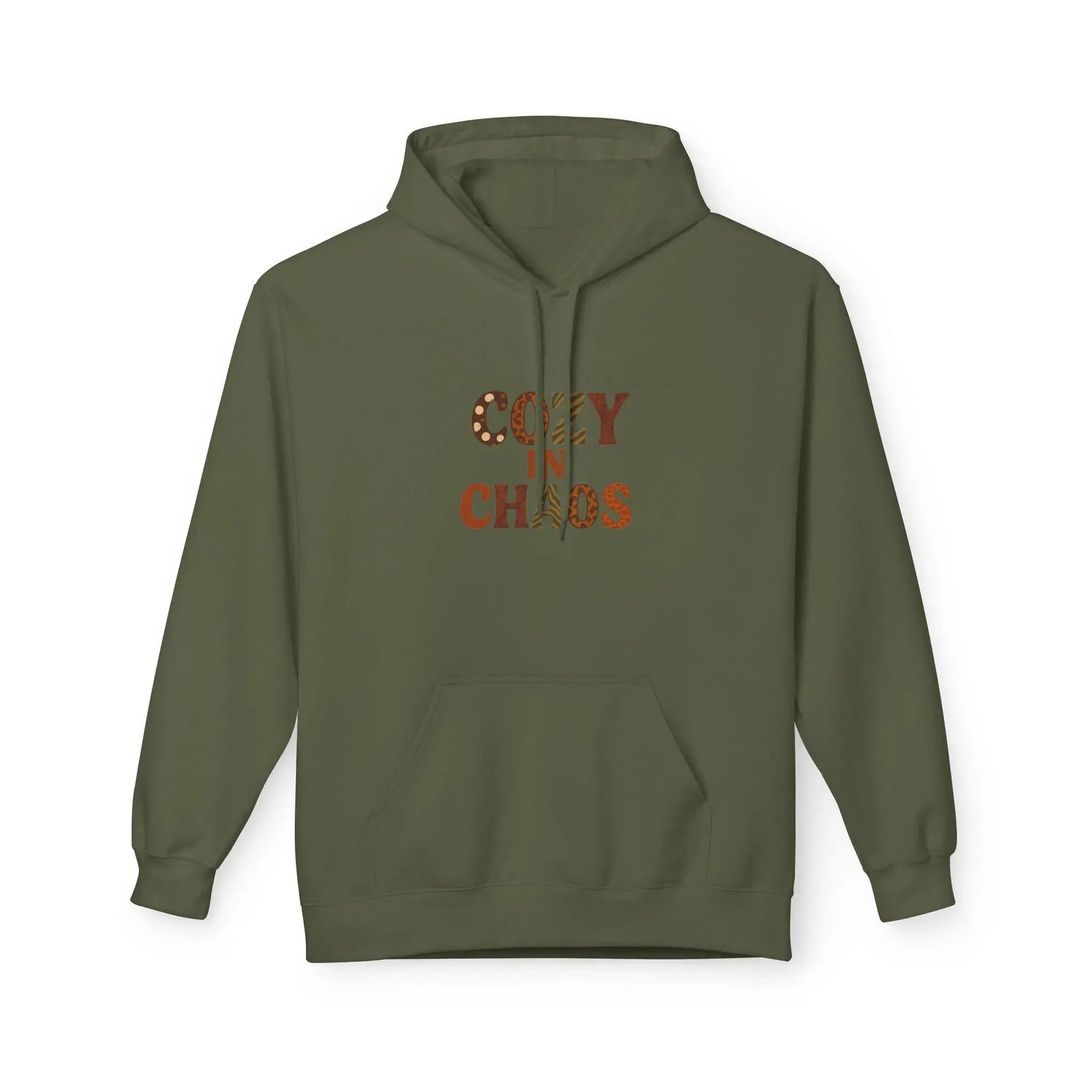 Green hoodie with text design on a white background
